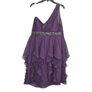 DB Studio Plum Beaded One Shoulder Party Wear Cocktail Mini Dress Size 14